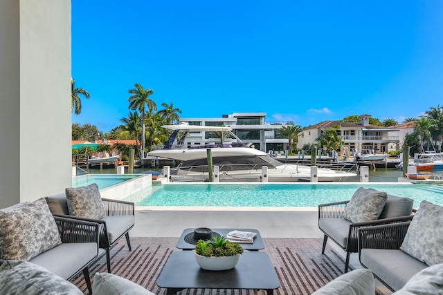 view of swimming pool with an outdoor hangout area