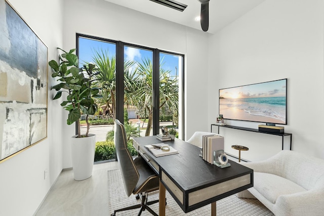 home office with ceiling fan