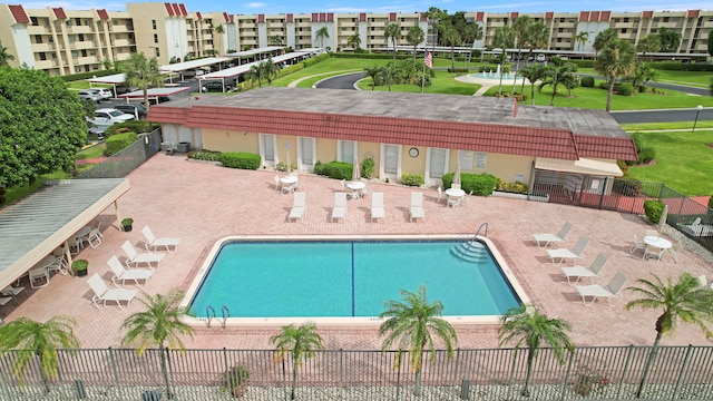 view of swimming pool with a patio area