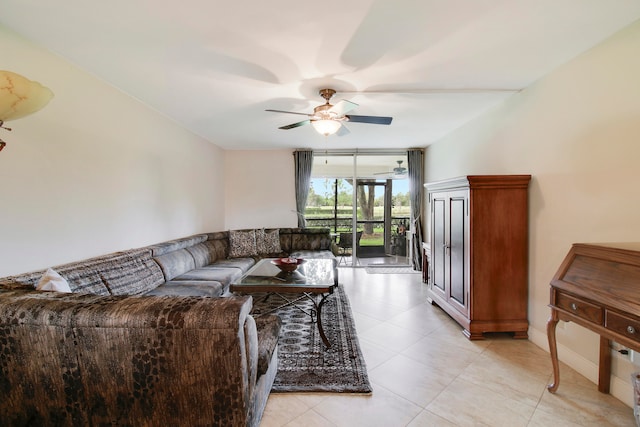 living room featuring ceiling fan