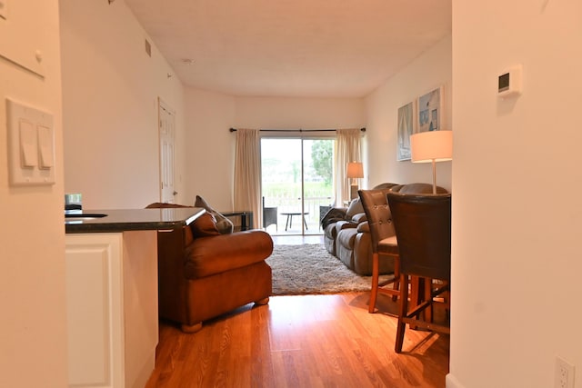 living room with hardwood / wood-style floors