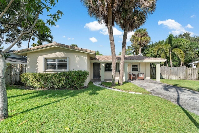 view of front of home with a front yard