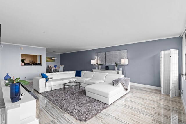 living room featuring ornamental molding