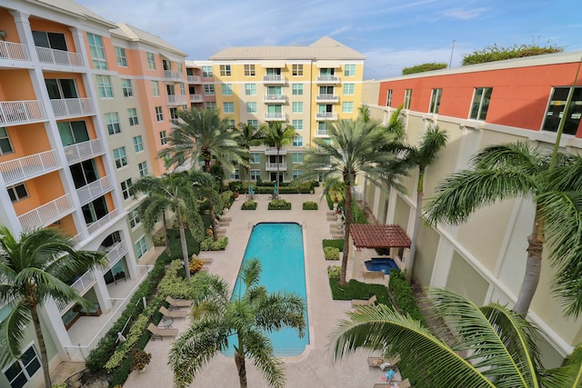 view of swimming pool with a patio area