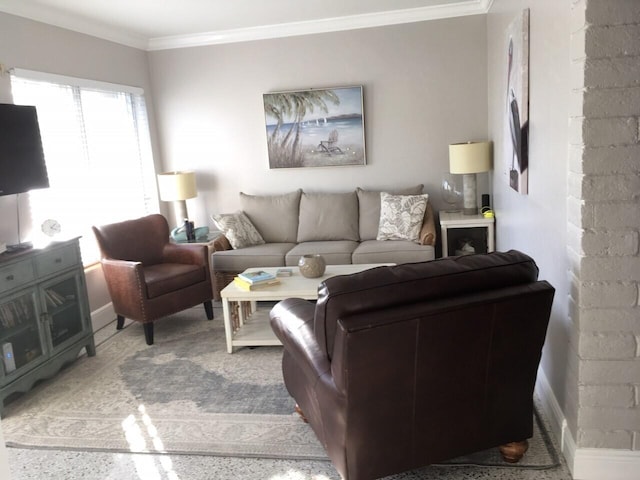 living room with crown molding