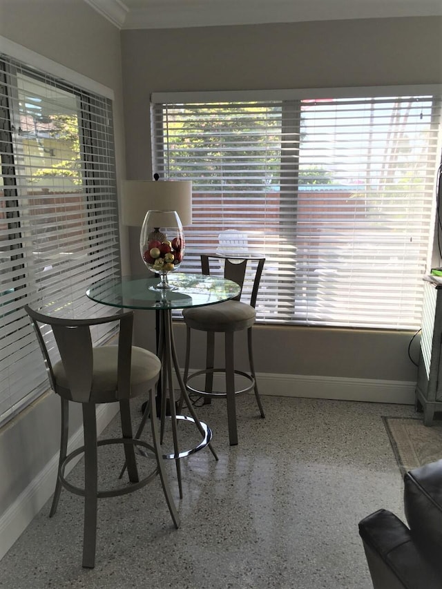 dining room featuring crown molding