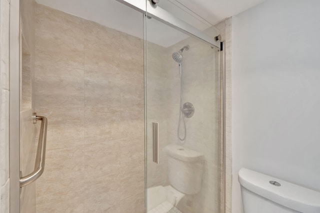 bathroom featuring toilet and walk in shower