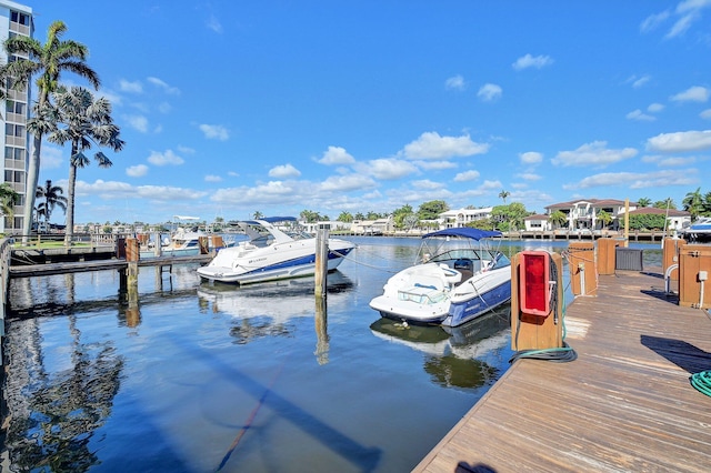 view of dock with a water view