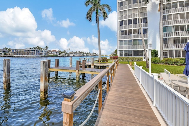 dock area featuring a water view