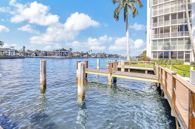 view of dock with a water view