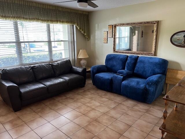 living room with ceiling fan