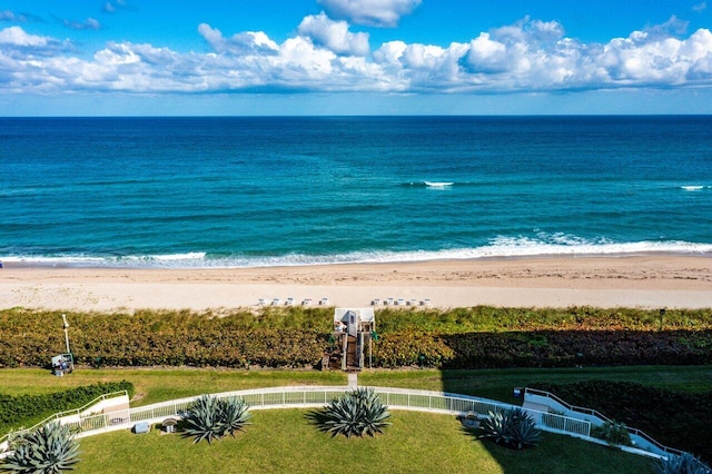 property view of water featuring a beach view