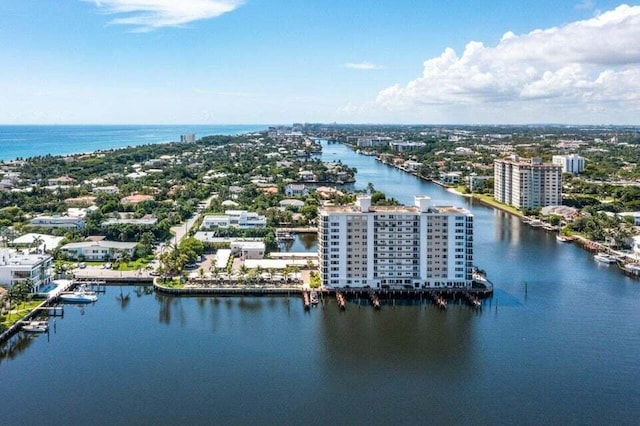 bird's eye view featuring a water view