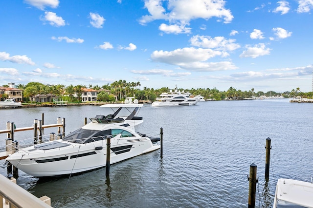 view of dock with a water view