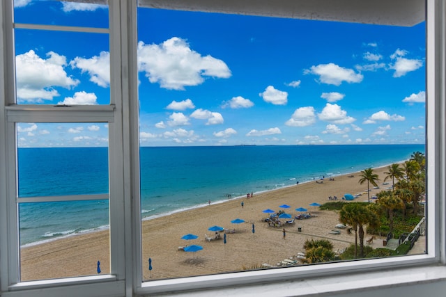 property view of water featuring a view of the beach