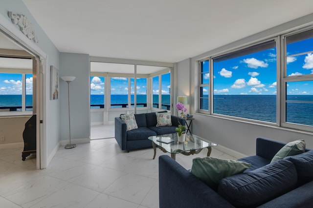 living room with a water view