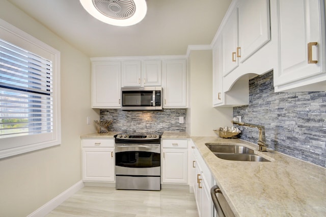 kitchen featuring decorative backsplash, white cabinetry, and stainless steel appliances