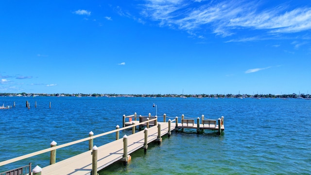 view of dock with a water view