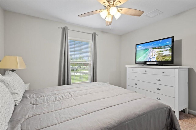 bedroom featuring carpet flooring and ceiling fan