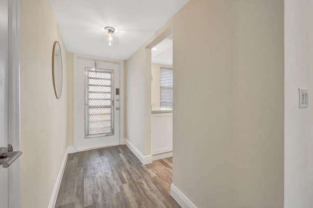 foyer entrance with light hardwood / wood-style floors