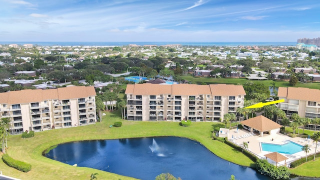 aerial view featuring a water view