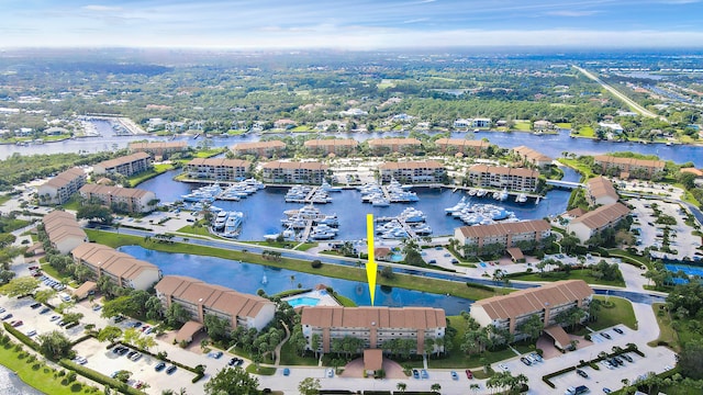 aerial view with a water view