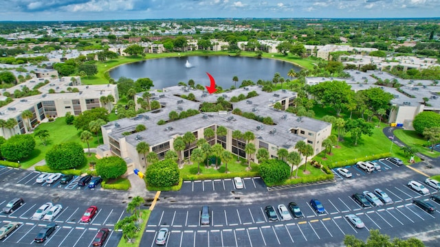 aerial view featuring a water view