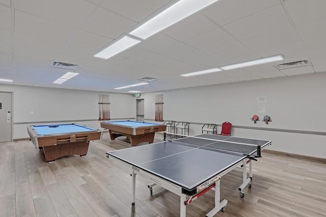 rec room with light wood-type flooring and pool table