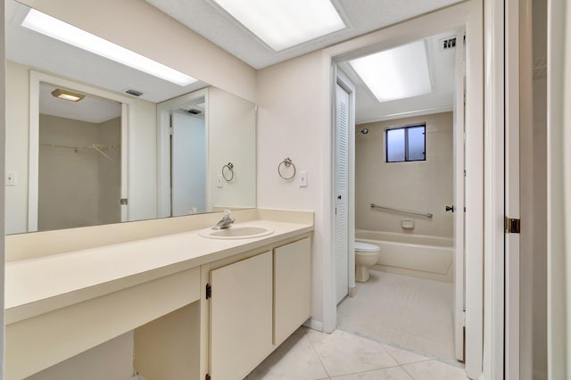 bathroom with toilet, tile patterned floors, and vanity