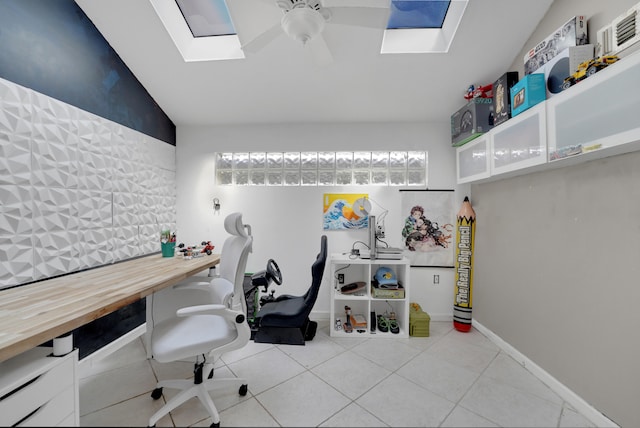 tiled office featuring lofted ceiling