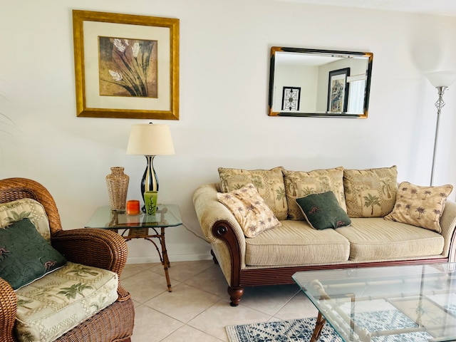 living room featuring light tile patterned flooring