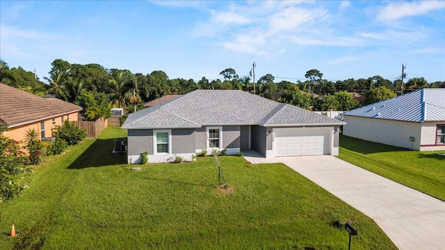 ranch-style house with a front lawn and a garage