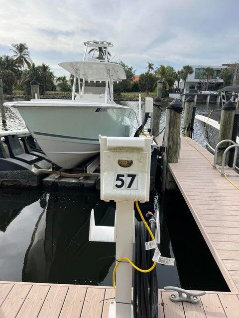 view of dock with a water view