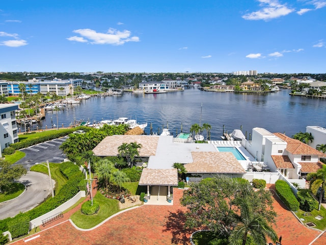 bird's eye view featuring a water view