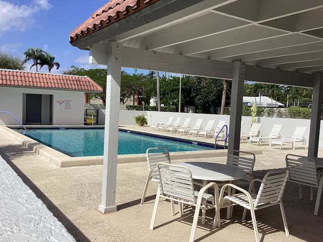 view of swimming pool featuring a patio area