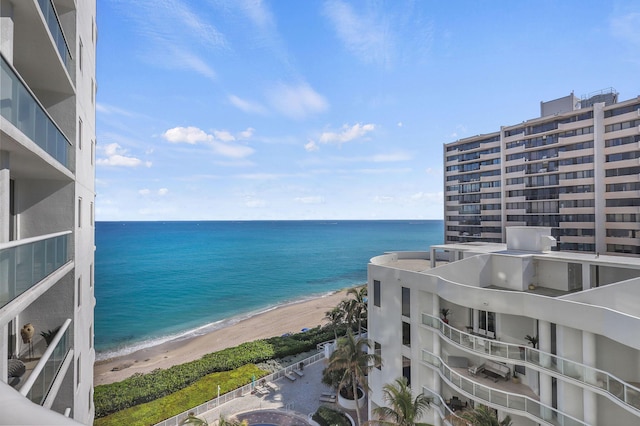 property view of water featuring a beach view