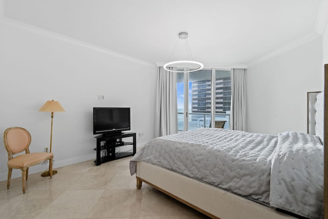 bedroom with crown molding