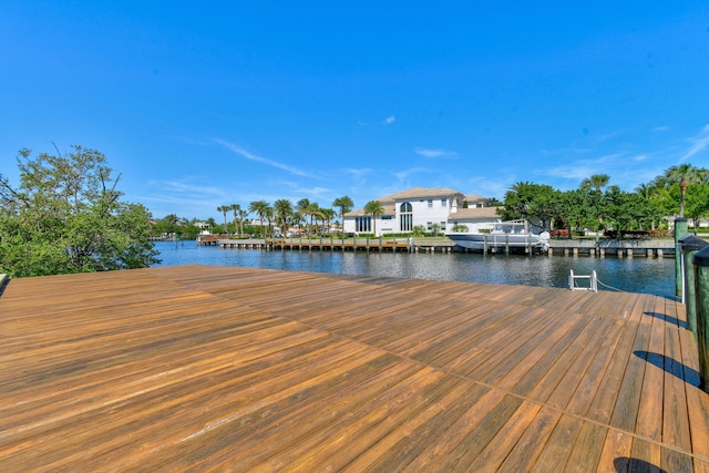 dock area with a water view