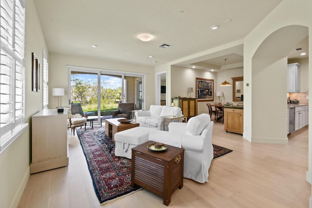 living room with light hardwood / wood-style floors