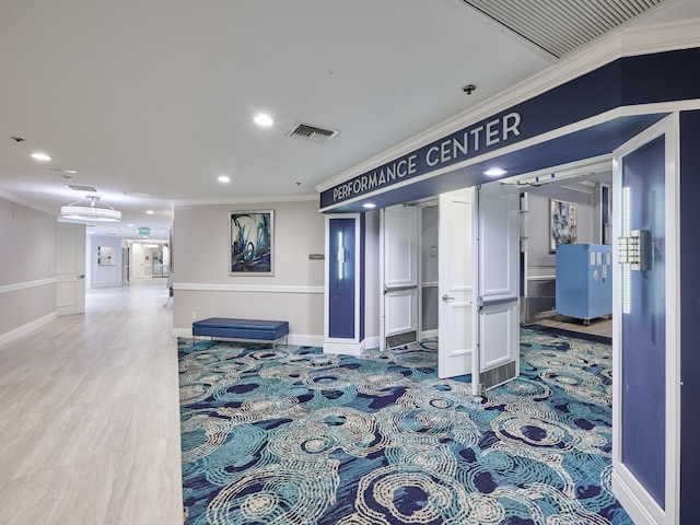 hallway with crown molding