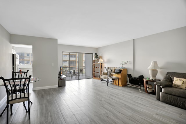 living room with light wood-type flooring and plenty of natural light