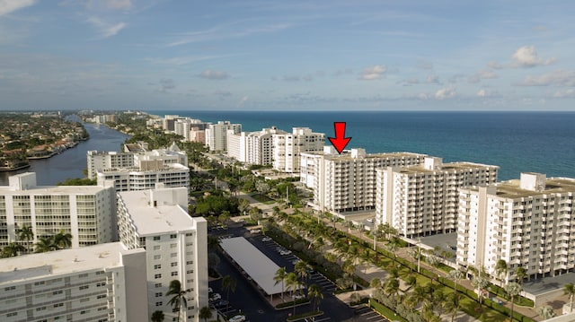 aerial view with a water view