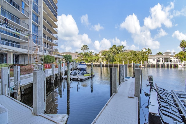 dock area with a water view