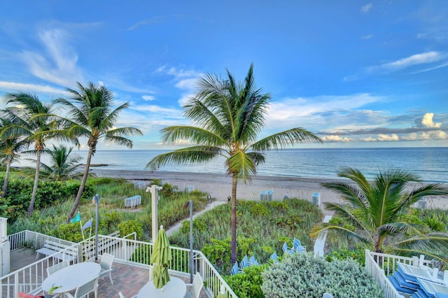 property view of water featuring a view of the beach