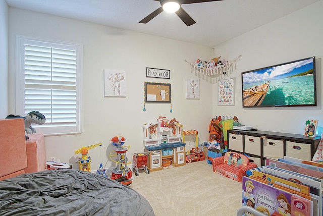 bedroom with carpet floors and ceiling fan