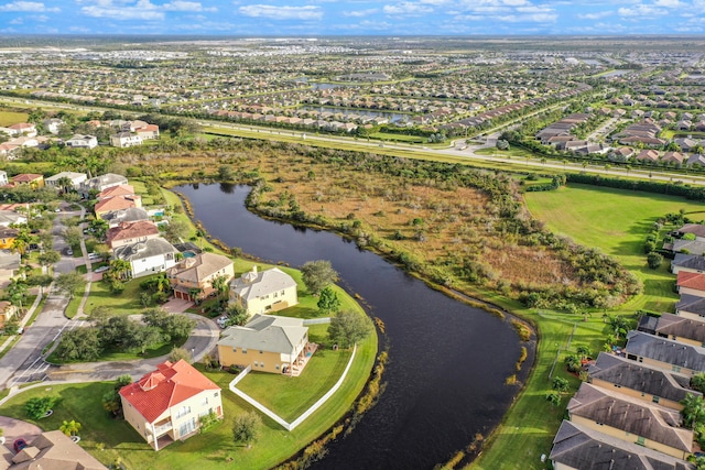 bird's eye view featuring a water view