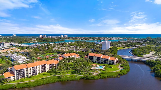 aerial view with a water view