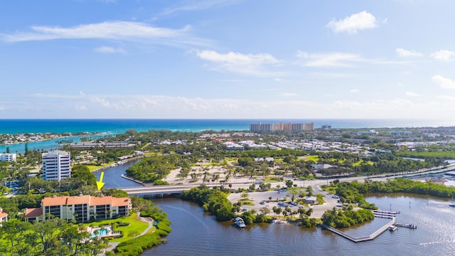 aerial view with a water view