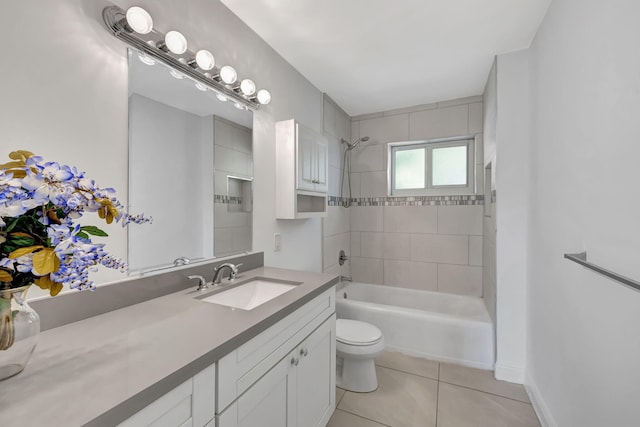 full bathroom featuring tile patterned floors, vanity, toilet, and tiled shower / bath