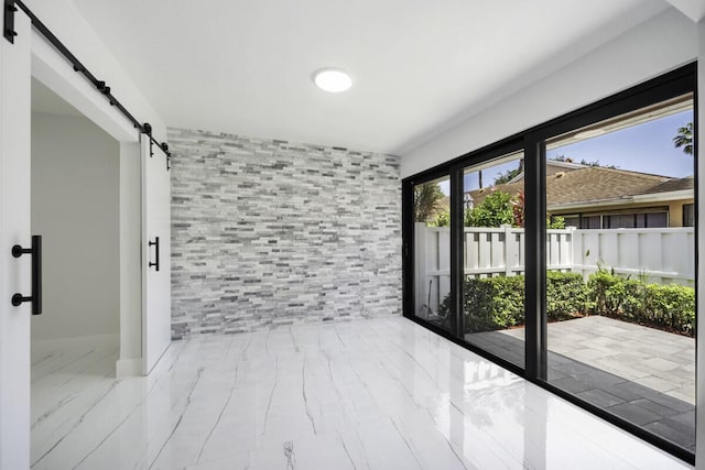 interior space with a barn door